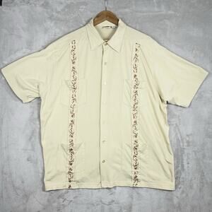 Vintage Haband Guayabera Buttoned Shirt Men’s 2XL 50" Embroidered Cuban Wedding